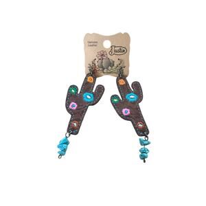 Justin Genuine Leather cactus-shaped leather earrings NWT